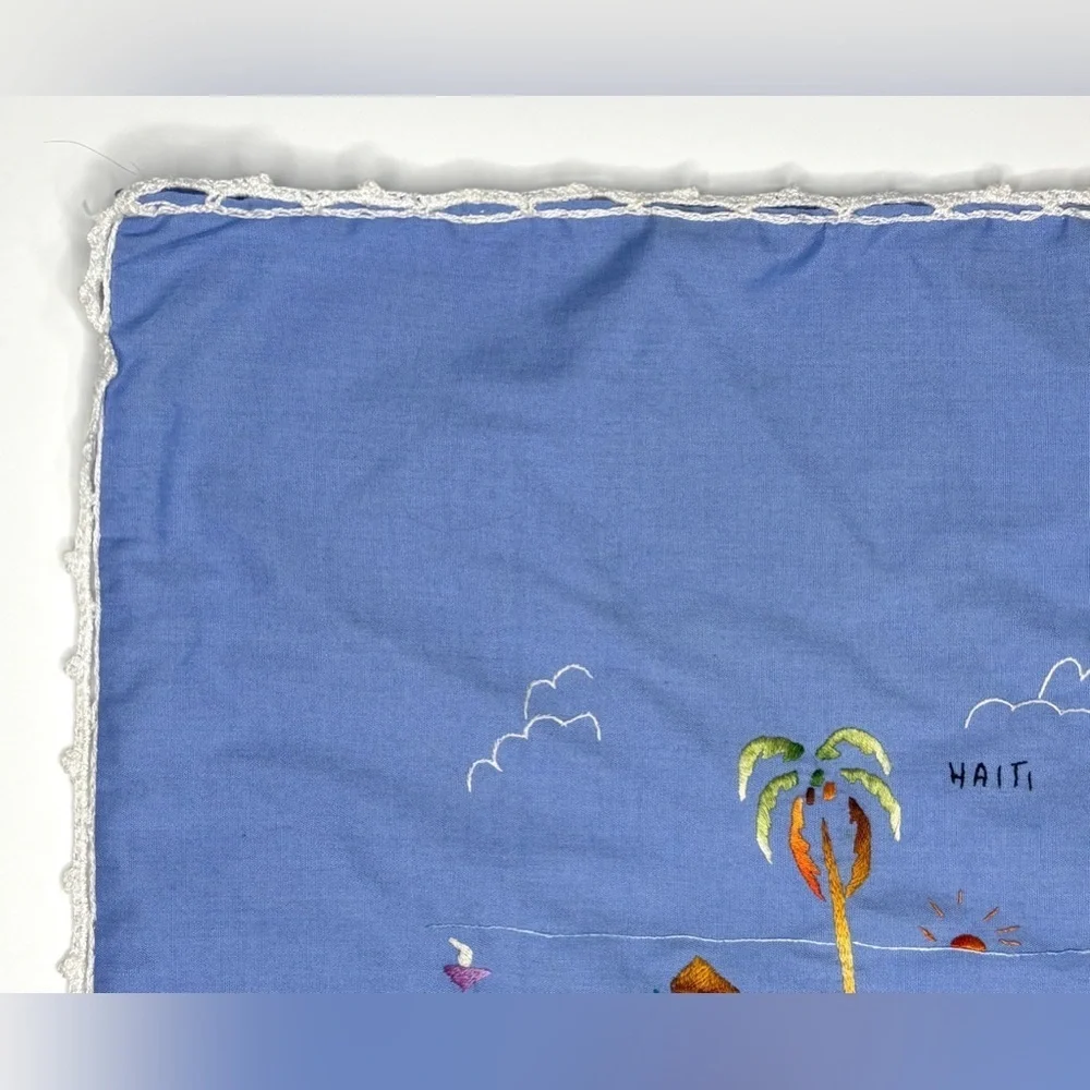Haitian Palm Tree Tiki Hut Throw Pillow Cover Hand Embroidered Tropical Boho